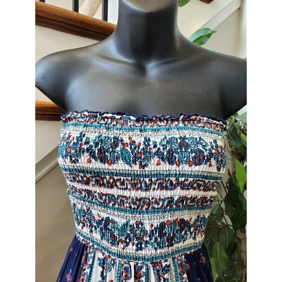 Angle Women's Blue & White 100% Rayon Off The Shoulder Long Maxi Dress Size XS - Picture 2 of 9